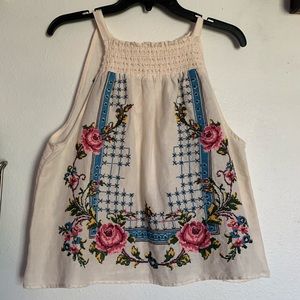 Beige floral embroidered free people top size m